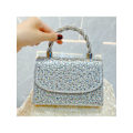 Miniatyrbillede 1 af 6: Skinnende Krystal Aften Clutch Taske Top Håndtag Håndtaske Crossbody Skuldertaske Bryllupsfest Brude Pung silver