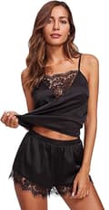 Dame Satin Pyjamas med Blonder XL