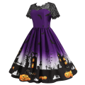 Miniatyrbillede 2 af 4: Kvinde Mode Halloween Kjole Kort Ærme Rund Hals Casual D