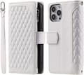 Long Lanyard läderfodral för iPhone 14 Pro med 7 kortplats – Vit vit