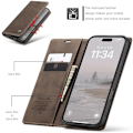 Miniatyrbillede 2 af 7: CaseMe 0013 Læder Wallet Case til iPhone 16 pro max mørkebrun brown