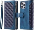 Long Lanyard läderfodral för iPhone 14 med 7 kortplats – Blå blå