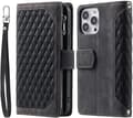 Long Lanyard läderfodral för iPhone 14 med 7 kortplats – Svart svart