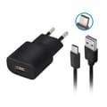 Forever TC-01 laddare 1x USB 2A svart + USB-C kabel svart