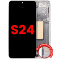 OLED-enhet med ram för Samsung Galaxy S24 5G (amerikansk och internationell version) (Aftermarket Plus) (marmogrå) grå