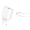 XO väggladdare CE02D QC 3 0 18W 1x USB vit + USB-C kabel vit