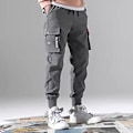 Miniatyrbillede 4 af 5: Mænds Sweatpants med Elastisk Linning, Snøretræk og Indtrækkelige Manchetter, Multilommer, Ensfarvet, Casual Cargobukser (L Sort)