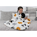 Miniatyrbillede 3 af 5: Haunted Halloween Fleece Tæppe: Edderkoppespind Heksehat Sorte Flagermus og Dekorerede Græskar Print på Blødt Fløjl F