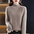 Miniatyrbilde 2 av 4: Ren Kasjmir Genser Pullover Dame Høst og Vinter Halvhøy Krage Ensfarget Casual Langermet Strikket Undertopp (S grønn)