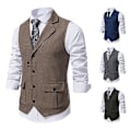 Miniatyrbilde 4 av 5: Dressvest i ensfarget, smal passform, nedfellt krage, vår/høst, enkeltspent, lommer, for tur (M marineblå)
