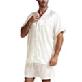 Miniatyrbild 1 av 2: Män Silke Topp Shorts Bekväma Pyjamas Set-r (3XL Vit)
