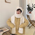 Miniatyrbilde 4 av 5: Dame Fluffy Plush Varmt 3 i 1 for Katteører Hetteskjerf Øreklaffhatt Hansker Mitt (Kaffebrun)