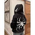 Miniatyrbild 2 av 5: Mörk Spindeltryckt Hoodie Pullover Tröja High Street Retro Lös Hip Hop Punk Kpop Dans Vinterkläder Långärmad Topp (L Svart)