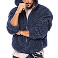Miniatyrbillede 1 af 5: Mænd Efterår Vinter Frakke Tyk Dobbeltsidet Fleece Ensfarvet Hætte Løstsiddende Lynlås Blød Langærmet Lommer Kuldebestandig Jakke (2XL Blå)