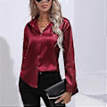 Miniatyrbild 4 av 5: Vår Höst Satin Blus Imitationssilke Långärmad Skjorta för Dam Plus Size Lösa Toppar (XXL ros)