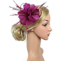 Miniatyrbilde 2 av 3: Fascinatorer for kvinner Bryllupsfascinator Hatt Blomst Mesh Fjær Hodebånd  QB-Lilla