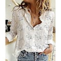 Miniatyrbild 1 av 5: Vår Höst Blommig Tryck Skjorta Casual Lös Långärmad Bomull Linne Skjortor Plus Size Damtoppar (5XL vit)