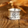 Miniatyrbillede 3 af 3: Spinner Ring Anti-Angst Ring til Kvinder Mænd, Løvetand Fidget Blomst Spinner Mænds Ringe Sølv Vintage Blomst Sød Mode Elegant Cool Ringe