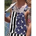 Miniatyrbilde 4 av 5: Amerikansk Flagg Overalls Denim Bib Shorts Justerbare Stropper Jeans Shorts Rompers med Lomme (4XL Svart)