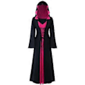 Miniatyrbillede 1 af 5: Dame Plus Size Halloween Hætteklædte Snøre Patchwork Langærmet Lang Kjole (XL Hot Pink)