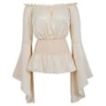 Miniatyrbilde 1 av 2: Kvinners renessansebluse, enkel elastisk midje, topp, middelaldersk viktoriansk, off shoulder, langærmet skjorte, pirat cosplay-kostyme (S Beige)