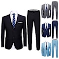 Miniatyrbillede 2 af 5: 1 Sæt Blazer Bukser Ensfarvet Nedklappelig Krave Langærmet Slim Fit To Knapper Formelle Dragt Banket Prom(L Sort)