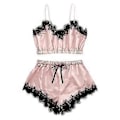 Miniatyrbild 1 av 4: Dam Underkläder Spets Siden Satin Cami Linne Toppar Shorts Pyjamas Set Sovkläder Nattkläder Pj's -NMAOV(L Rosa)