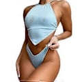 Miniatyrbild 1 av 4: Dam Badkläder Baddräkt Högmidjad Baddräkt Tvådelad Baddräkt Bikini Set Bikini Fiis Flerfärgad Valfri (M BLÅ)
