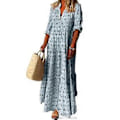 Pikkukuva 1 / 5: Maximekko Viehättävä Pystykaulus Pehmeä Pitkä Mekko Rento Löysä Boho-kuvioinen Maximekko Katumuoti (3XL sininen)