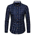 Miniatyrbild 1 av 5: Herrar Skjorta Rutiga Tryck Långärmad Knappar Formell Enkelknäppt Varm Business Plus Size Höst Topp Man Kläder (2XL Marinblå)