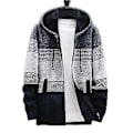 Miniatyrbillede 1 af 5: Fianao Mænd Strikket Frakke Farveblok Hætte Forår Vinter Tyk Plys Varmt Cardigan Trøje (XL Mørkegrå)
