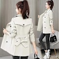 Miniatyrbilde 4 av 5: Vår Høst Trenchcoat Dameklær Slim Langermet Kort Vindjakke med Belte Casual Yttertøy Dame Topper Fôr (XL grå)