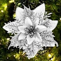 Miniatyrbilde 1 av 5: Juleblomster i kunstig julestjerne, glitter, julepynt, juleblomster, juletrær, kranser, nyttårsbryllup, festpynt (sølv)