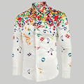 Miniatyrbilde 5 av 5: Fianao Casual Herre Høst Musikk Symboler Trykk Lang Ermet Knapper Ned Slank Skjorte (XL Svart)