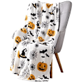 Miniatyrbillede 1 af 5: Haunted Halloween Fleece Tæppe: Edderkoppespind Heksehat Sorte Flagermus og Dekorerede Græskar Print på Blødt Fløjl F