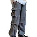 Miniatyrbild 1 av 5: Män Cargo Byxor Snörning Flera Fickor Enfärgad Lös Hip Hop Streetwear Ankelband Elastisk Midja Män Sommarbyxor Manliga Kläder (XL Grå)