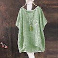 Miniatyrbilde 1 av 2: Plus Size Dame Rundhals Enkelt Korte Ermer Løstsittende T-skjorte Sommer Bluse Topper (M Grønn)