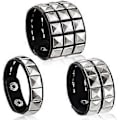 Miniatyrbillede 2 af 5: SZTXJ Unisex Sort Ægte Læder Sølv Pyramide Nitter Armbånd 80'er Gotisk Punk Glam