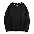 Miniatyrbillede 1 af 5: Mænd T-shirt Falsk Todelt Langærmet Rundhals Streetwear Forår Efterår Løstsiddende Waffle Sweatshirt (3XL Sort)