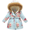 Miniatyrbilde 1 av 2: 4-11 år Jente Faux Fur Krage Hettestropp Parka Jakke Vinter Glidelås Jakke (9-10 år Blå)