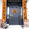 Miniatyrbillede 4 af 4: Halloween Slik-eller-Snyd Dørhængende Skilt Banner Party Hjem Dekorationer Rekvisit (Orange)