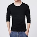 Miniatyrbilde 4 av 5: Fianao Herre Topp Ensfarget Rund Hals Casual Lang Erme Slank All Match Base Skjorte for Arbeid (M Hvit)
