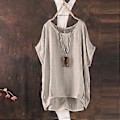 Miniatyrbillede 1 af 2: Plus Size Kvinder Rundhals Almindelig Kortærmet Løstsiddende T-shirt Sommer Bluser Topper (M Khaki)