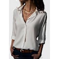 Miniatyrbillede 2 af 5: Damebluse chiffon elegant V-hals lange ærmer afslappede toppe skjorte