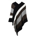 Miniatyrbild 2 av 4: Häcklad poncho med fransar för kvinnor - Scarf med djärva ränder, S