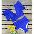 Miniatyrbillede 3 af 5: QQDD Dame Flæse Høj Talje Badedragt Todelt Push Up Tropisk Print Bikini (L Blå)