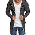 Miniatyrbillede 3 af 5: Hoodie Cardigan Mode Farveægte Let Vedligehold Lang Jakke Longline Lynlås Hættetrøjer Herre Hættetrøjer til Klub (XL sort)