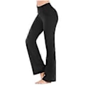 Miniatyrbillede 1 af 3: Dame Fit & Flare Plain Bukser Bløde Åndbare Casual Lange Bukser Høj Talje Sommer Elastisk Talje Knapper (L Sort)