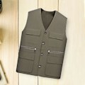 Miniatyrbillede 4 af 5: Mænds Arbejdsvest Veste Flere Lommer Ensfarvet Løstsiddende Streetwear Efterår Vinter Plus Størrelse Overordnet Vest Jakke (4XL Sort)
