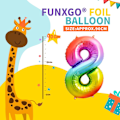 Miniatyrbilde 3 av 5: Fargerike 8-års bursdagsballonger - Stor nummer 8 ballong Nummer 8